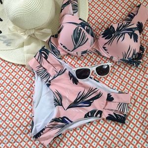 💖Push Up Top lower hipster bottom bikini set